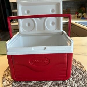 Vintage 1993 Coleman Red Cooler with White Lid and Handle